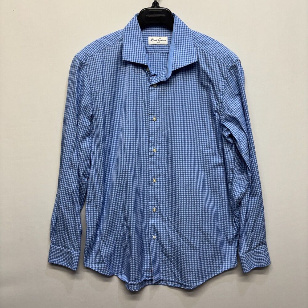 Robert Graham Men Dress Shirt Size 43 - 17 Long Sleeve Cotton Blue C084 -19